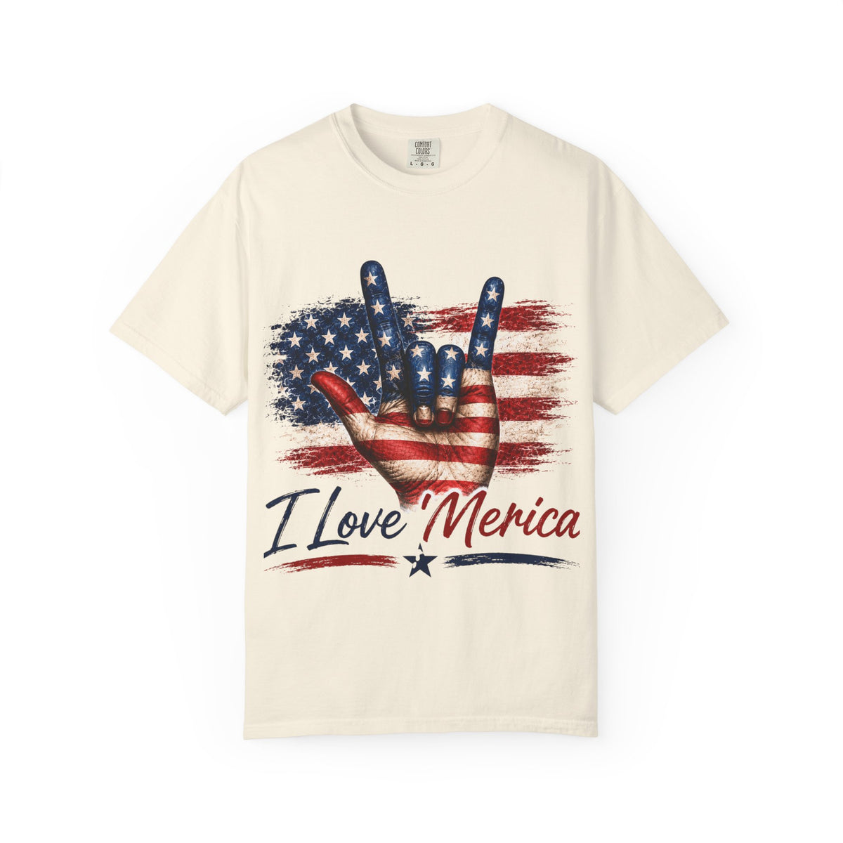 ASL I Love 'Merica Flag Hand T-Shirt — ASL Designs - Comfort Colors