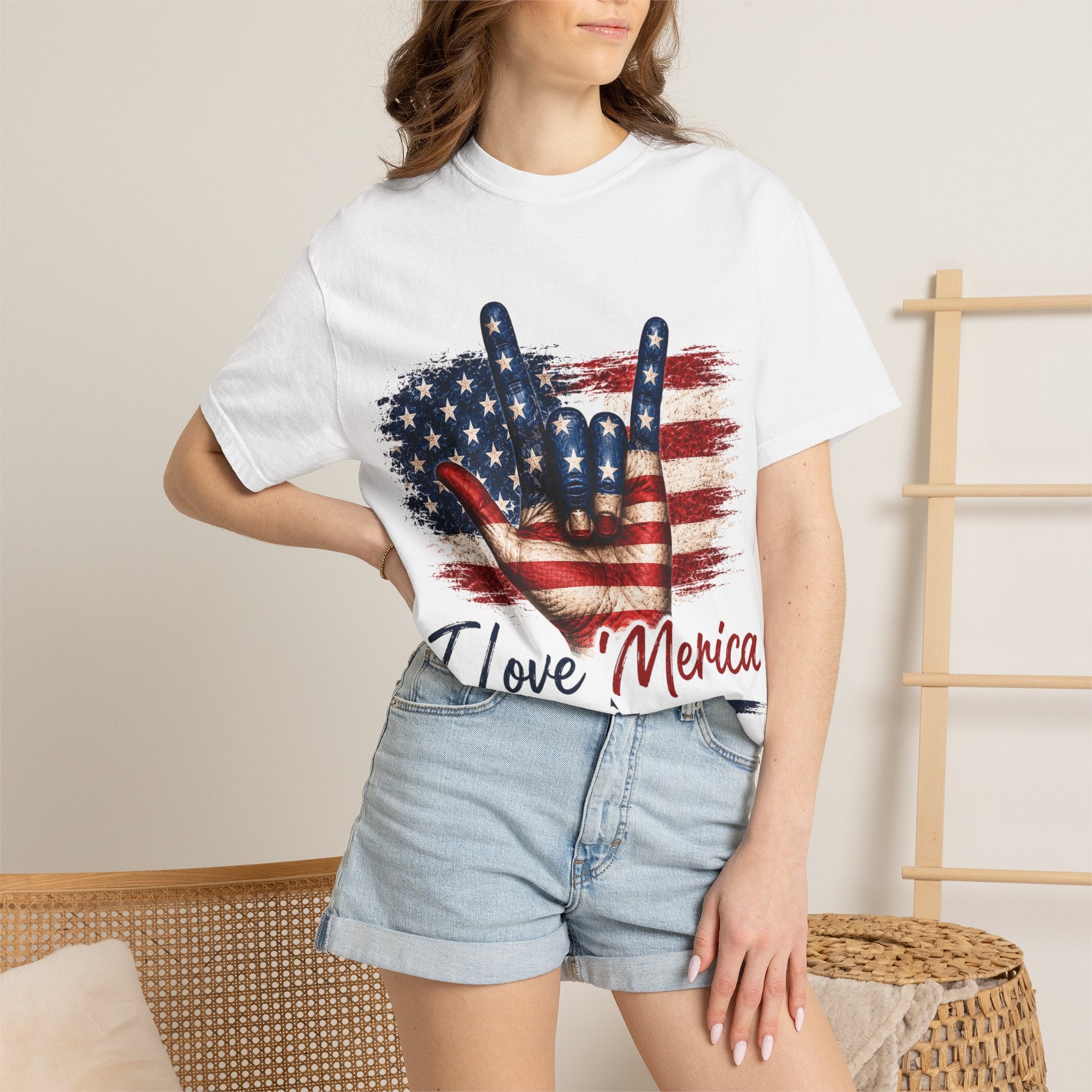 ASL I Love 'Merica Flag Hand T-Shirt /ASL Design/Comfort Colors