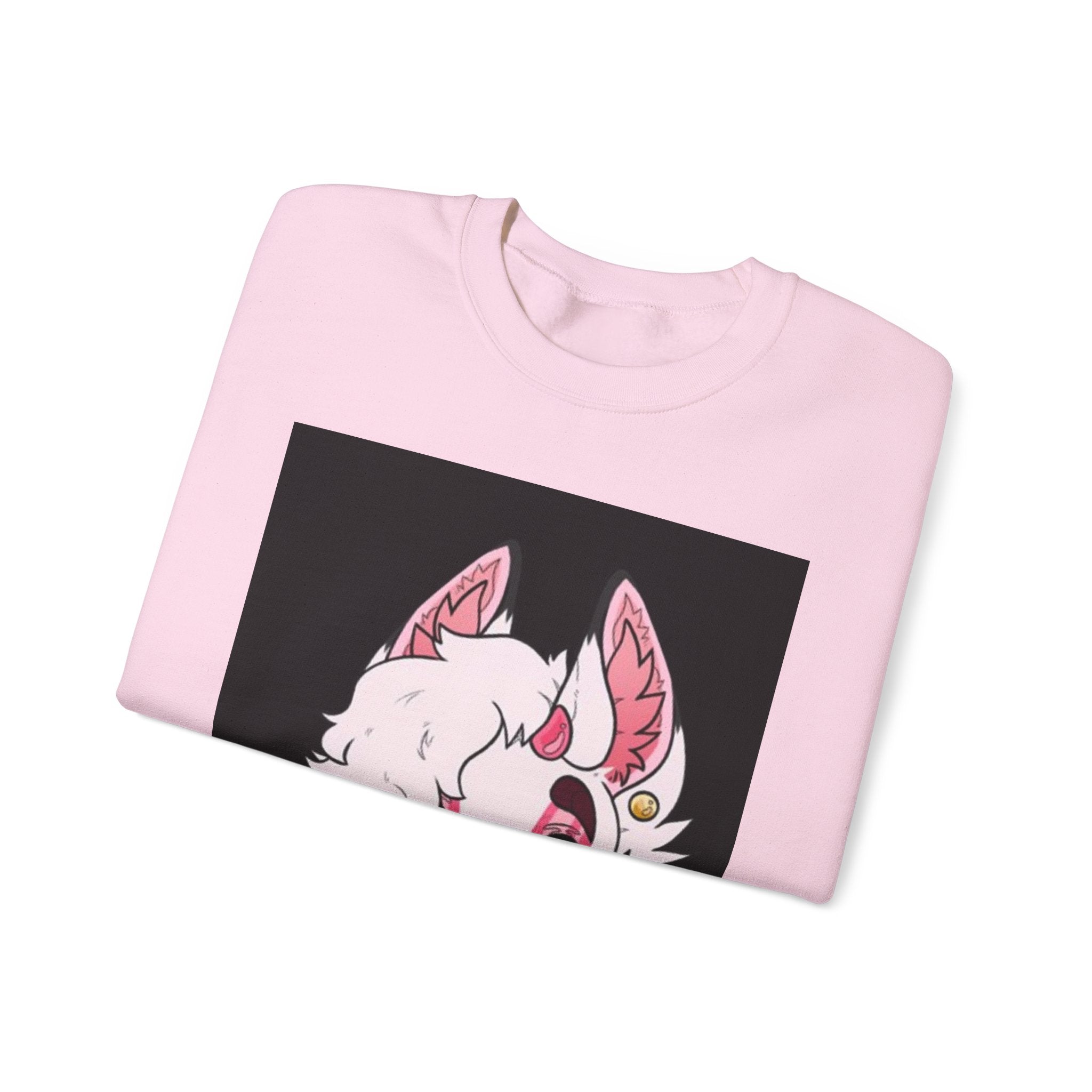 Cute Pink Furry Crewneck Sweatshirt – Valentine Heart Fox Graphic