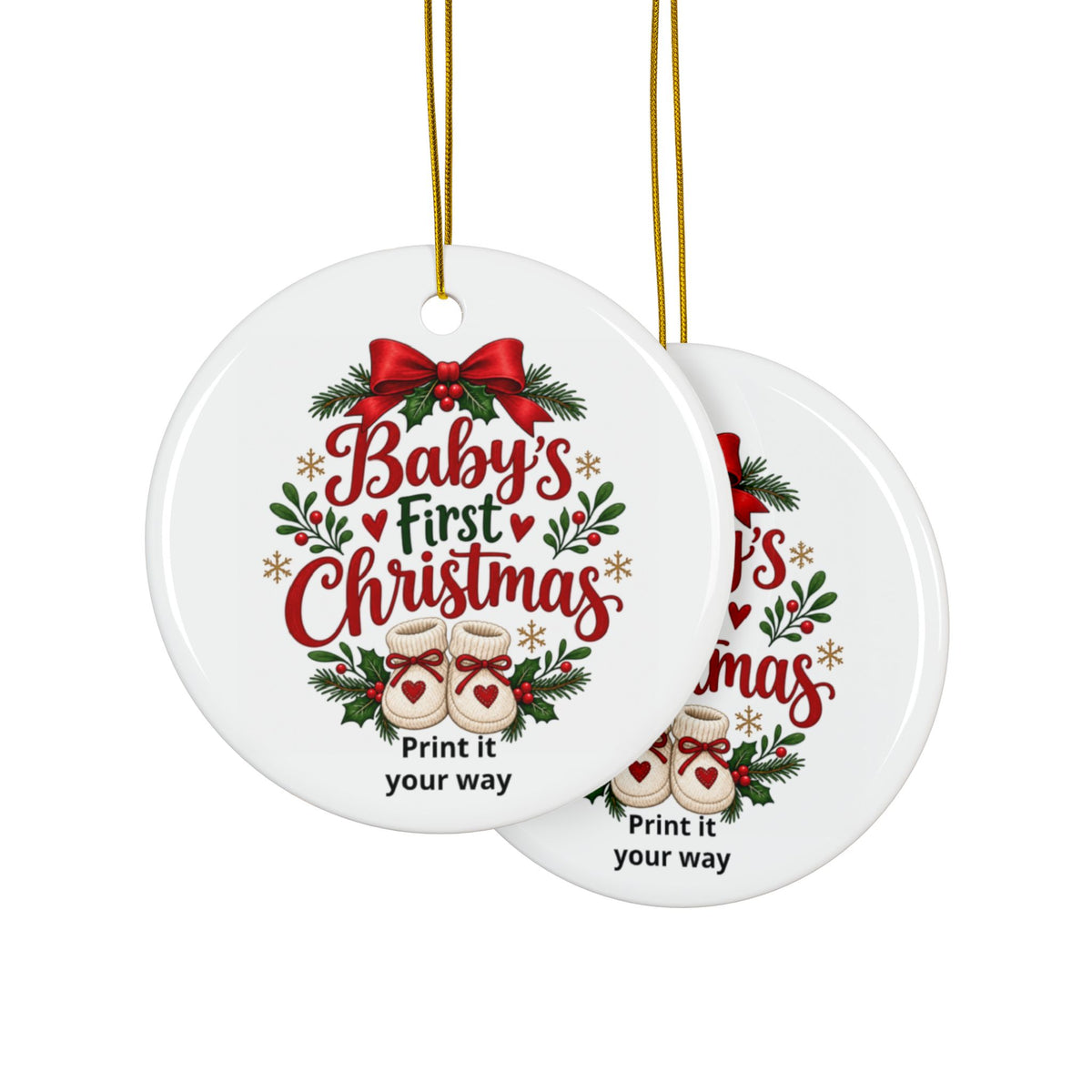 Baby's First Christmas Ceramic Ornament — Personalized 2-Side Round Holiday Decoration