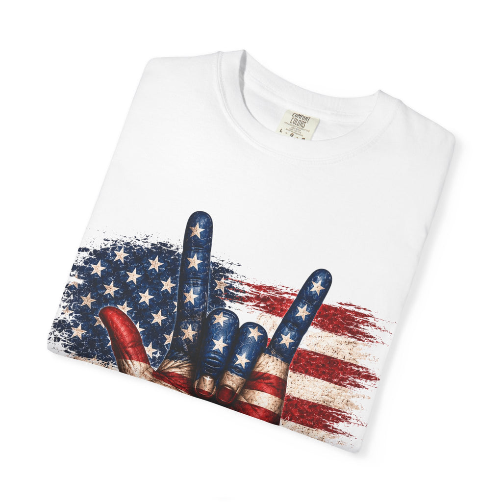 ASL I Love 'Merica Flag Hand T-Shirt /ASL Design/Comfort Colors