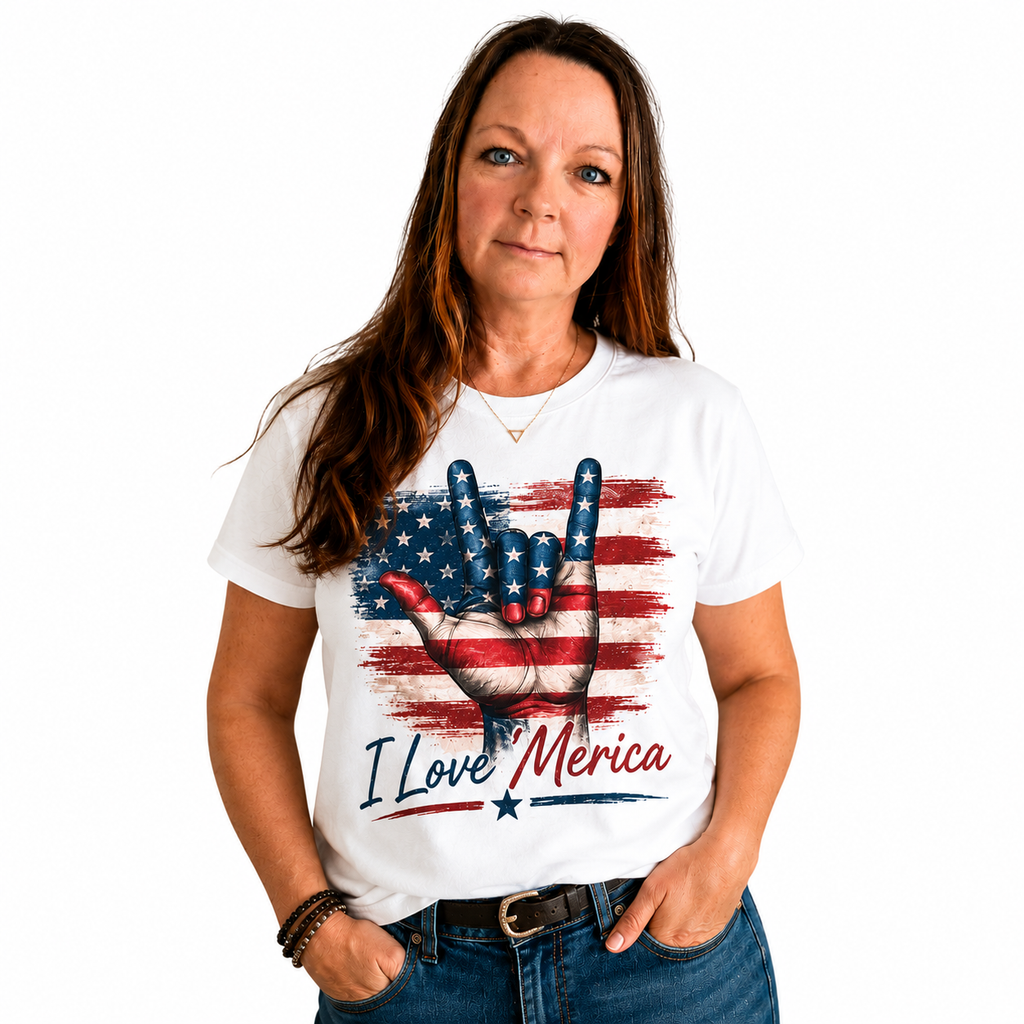 ASL I Love 'Merica Flag Hand T-Shirt /ASL Design/Comfort Colors