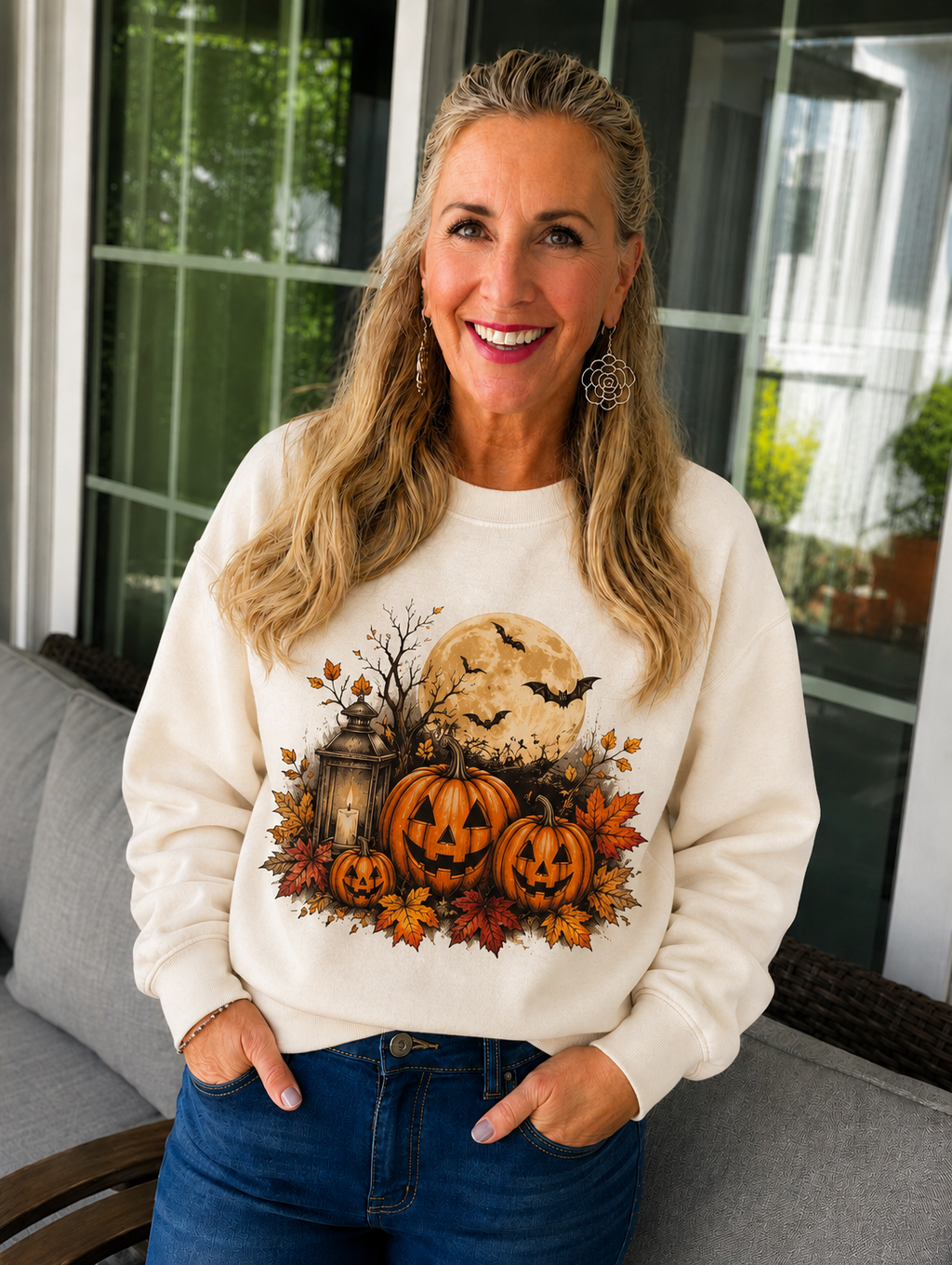 Halloween Pumpkin Moon Sweatshirt - The Seasons - Gildan Sweatshirt