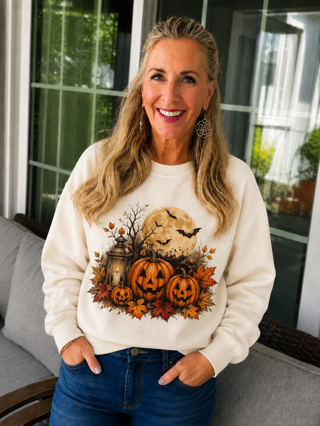 Halloween Pumpkin Moon Sweatshirt - The Seasons - Gildan Sweatshirt