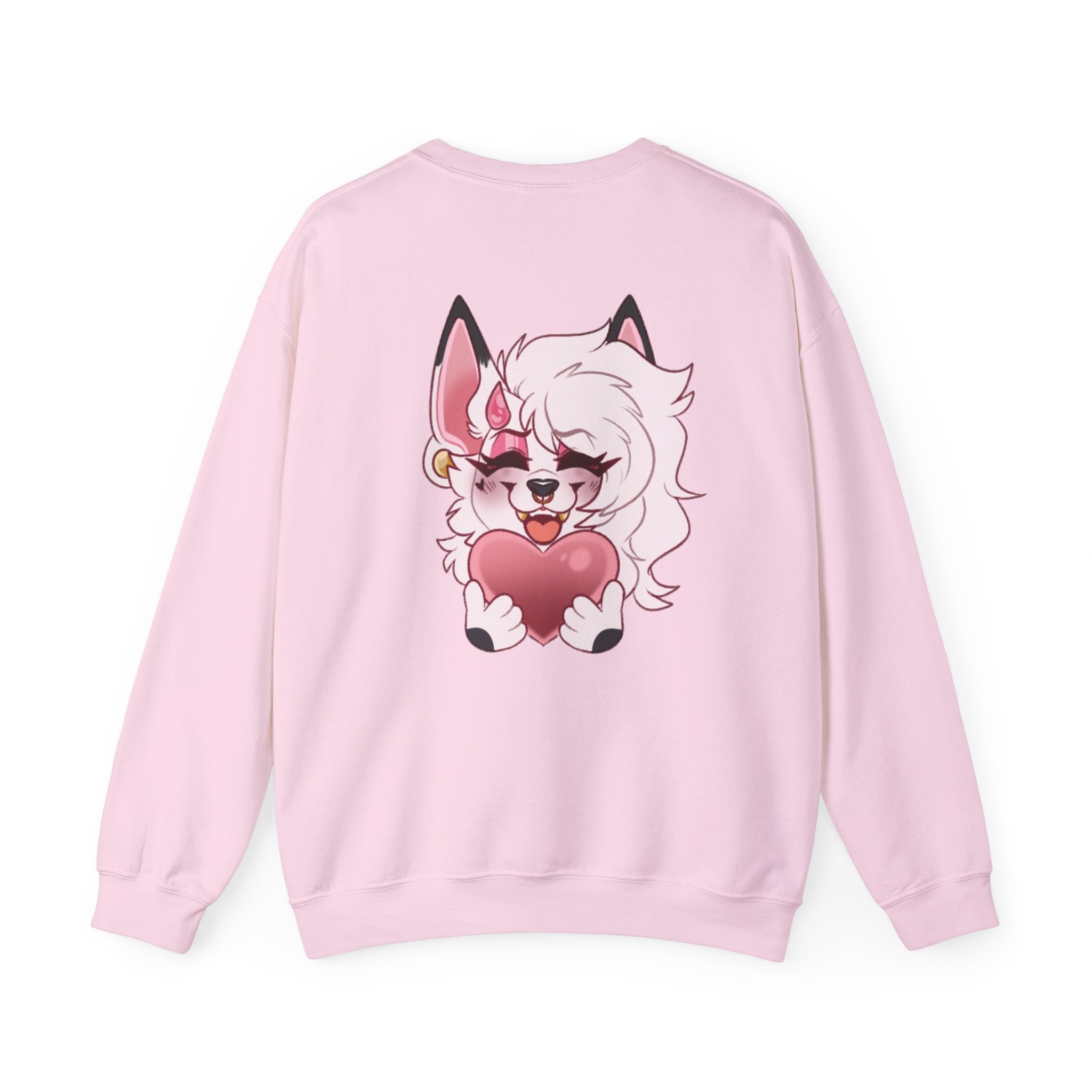 Cute Pink Furry Crewneck Sweatshirt – Valentine Heart Fox Graphic