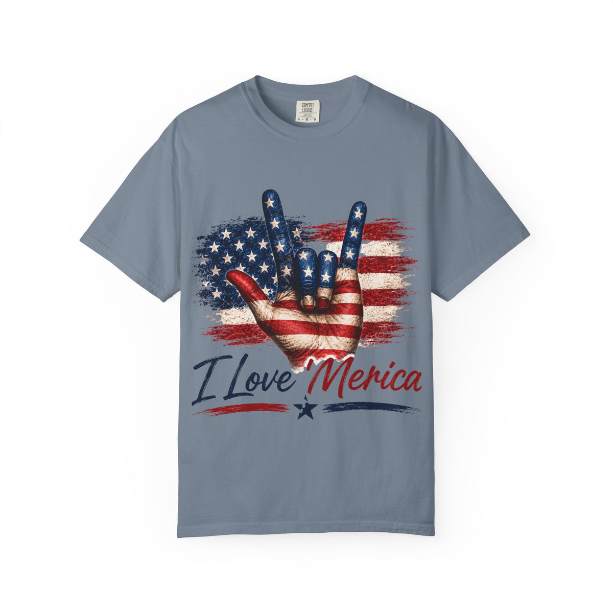 ASL I Love 'Merica Flag Hand T-Shirt — ASL Designs - Comfort Colors