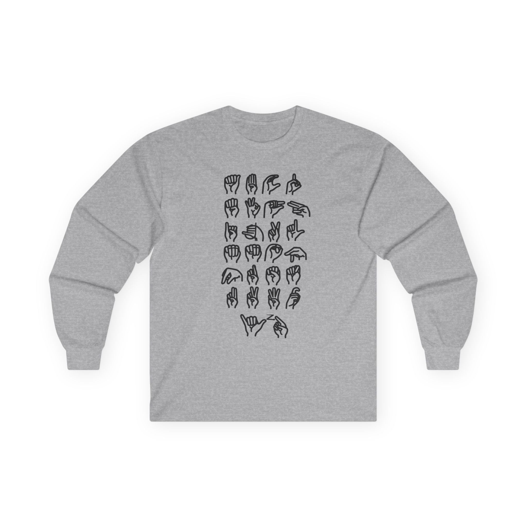 ADULT ASL Alphabet Long Sleeve Tee...ASL...Gildan 2400
