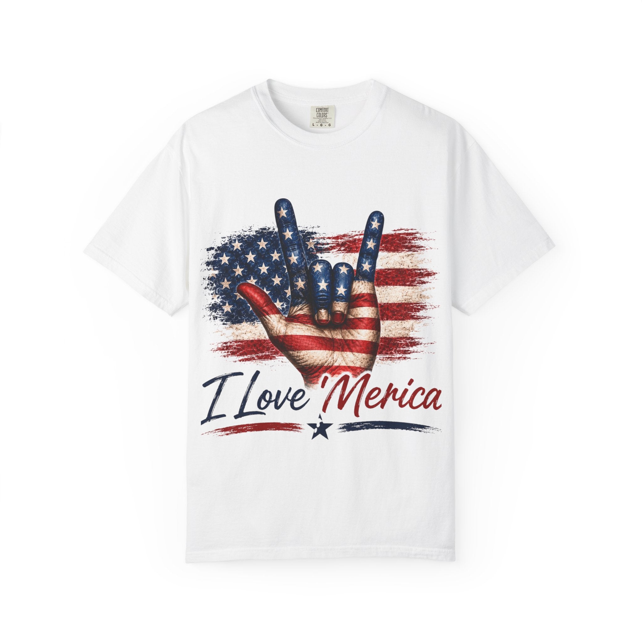 ASL I Love 'Merica Flag Hand T-Shirt /ASL Design/Comfort Colors