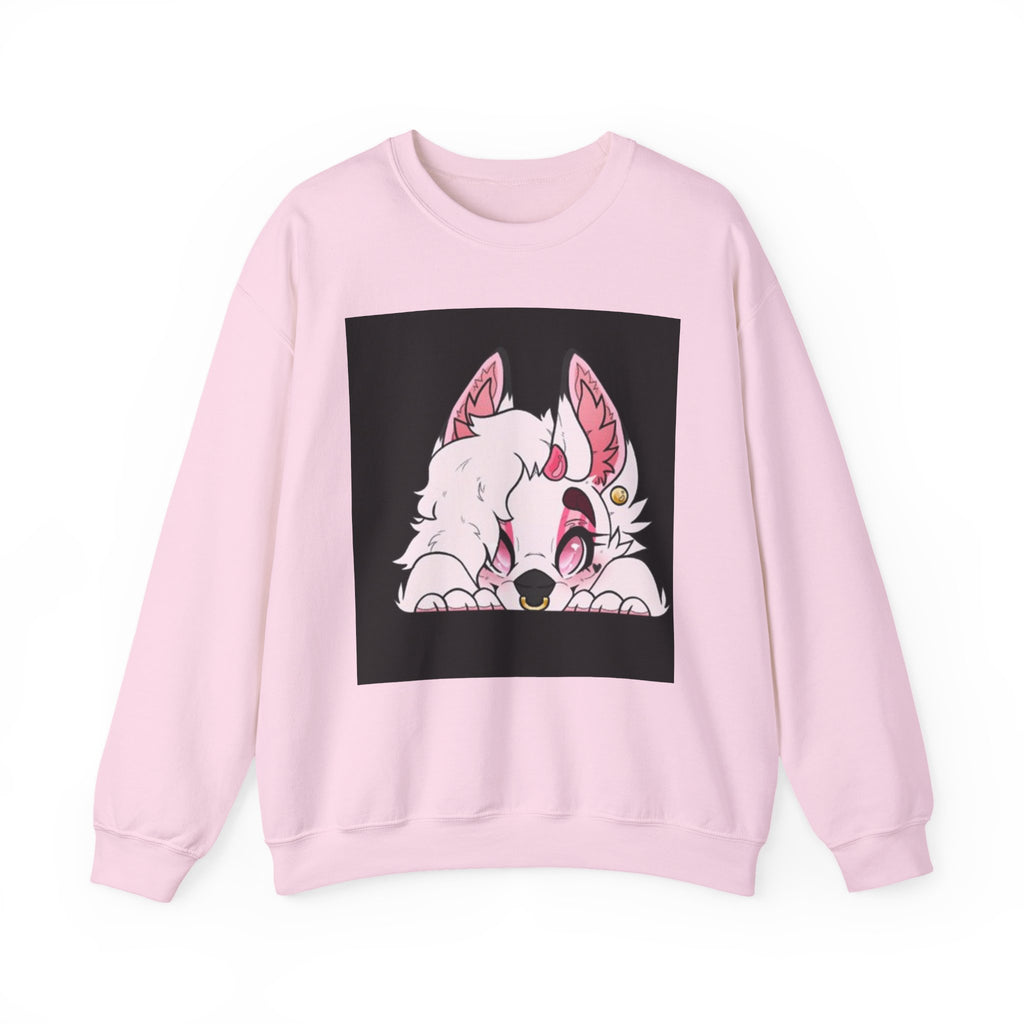Cute Pink Furry Crewneck Sweatshirt – Valentine Heart Fox Graphic