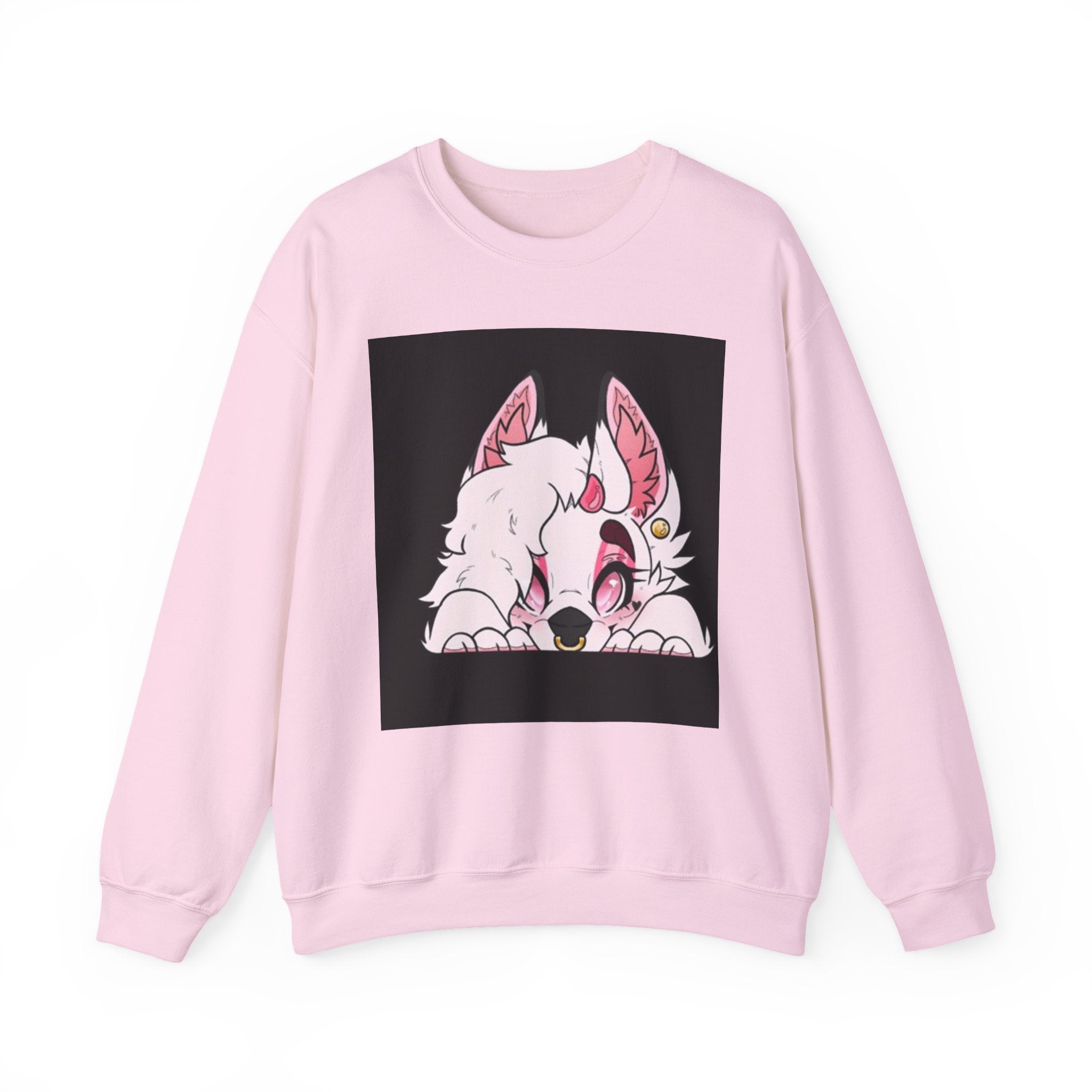 Cute Pink Furry Crewneck Sweatshirt – Valentine Heart Fox Graphic