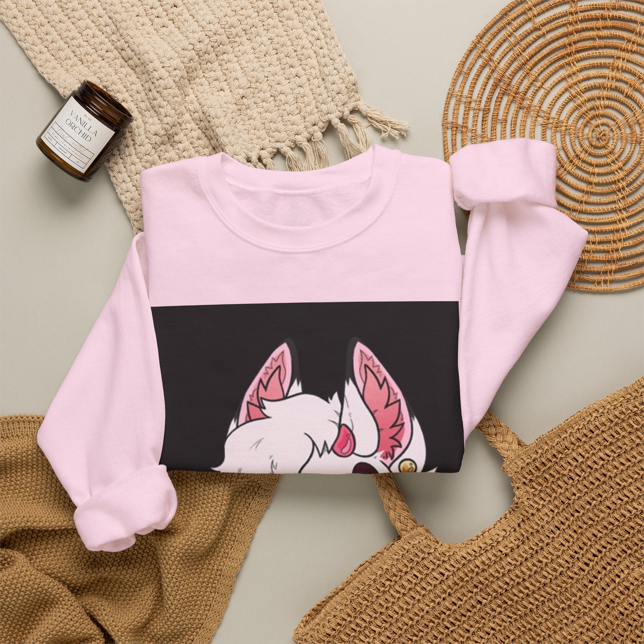 Cute Pink Furry Crewneck Sweatshirt – Valentine Heart Fox Graphic